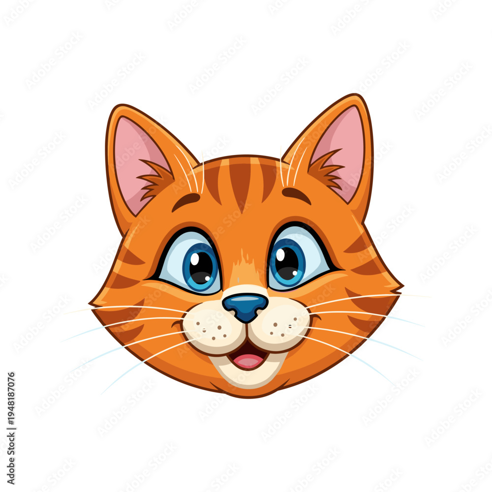 Fototapeta premium A cartoon orange cat with blue eyes and a cheerful expression