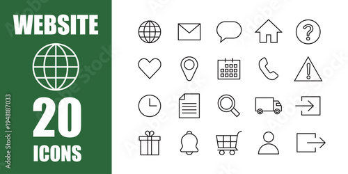 ウェブサイトやオンラインショップのアイコンセット。白黒ベクターイラストレーション