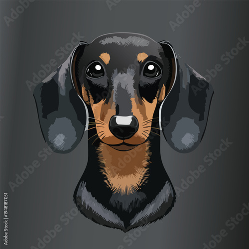 Close up portrait of a dachshund dog against a dark background