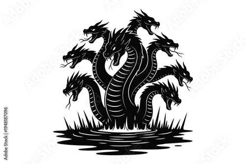 Mythical hydra monster silhouette with multiple heads