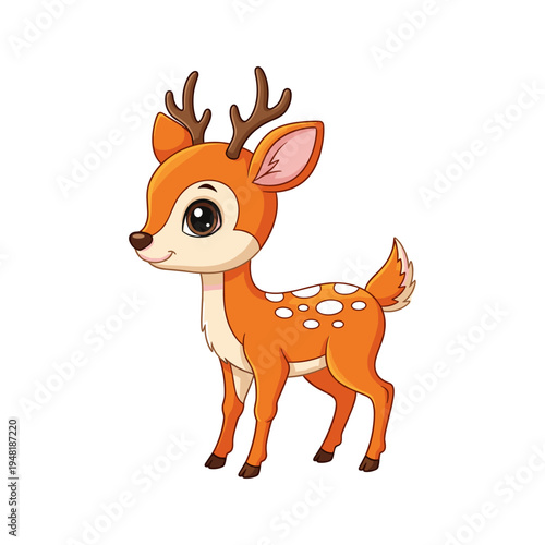 A cartoon deer with large eyes and brown antlers