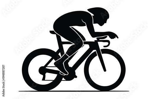 Cyclist silhouette on racing bicycle illustration with black and white