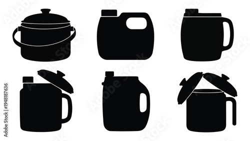 Collection of kitchen utensils and cookware silhouettes for cooking and food preparation