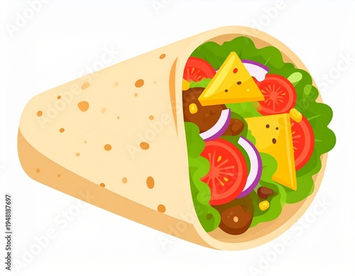 Colorful Burrito Wrap with Chips and Vegetables