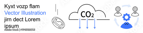 Environmental impact, economic growth, industrial processes, sustainability, air pollution, connectivity. Elements show CO2 cloud and gears. Environmental impact and economic growth concept