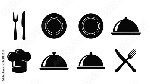 A comprehensive analysis of restaurant icons featuring various kitchen utensils and dishes
