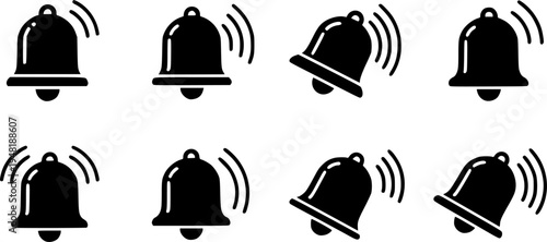 Simple notification bells in flat style with vibrating motion icons
