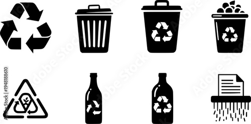 Collection of diverse recycling and waste management icons on a white background
