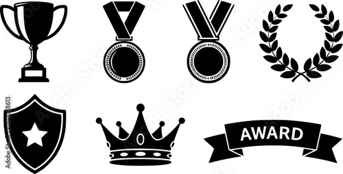 Award icon set. Champion symbol. Silhouette style.
