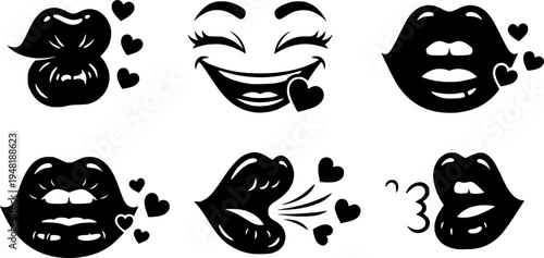 Minimalist sketch of diverse lip shapes in black and white
