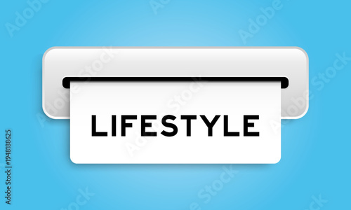 White coupon banner with word lifestyle from machine on blue color background