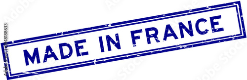 Grunge blue made in word made in france square rubber seal stamp on white background