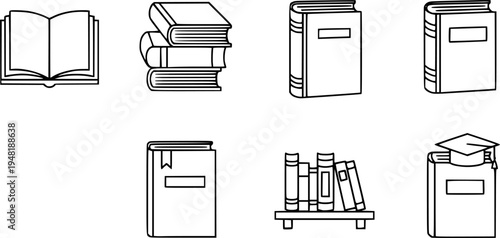 Books icons set. Linear icons.
