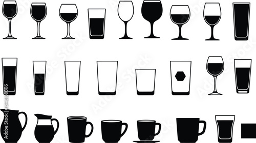 Collection of various wine glasses and mugs