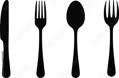Silhouette of tableware utensils on white background