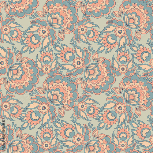 Ethnic flowers seamless vector pattern. floral vintage background
