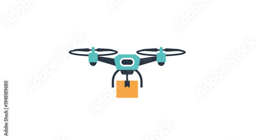 Drone carrying orange package aerially high.