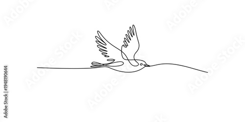Minimalist Single Line Drawing of Wild Bird Flying in Sky Symbolizing Freedom Peace and Nature Vector Illustration