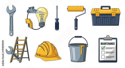 Maintenance Tools and Equipment Collection for Repair and Home Improvement Work