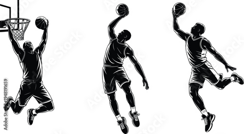 Basketball Player Silhouettes Vector Illustration of Athletes in Action