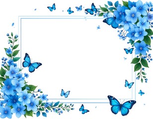Blue floral border with butterflies
