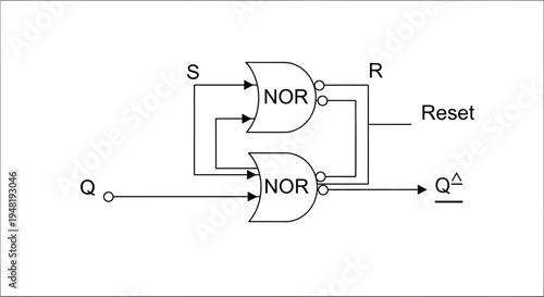 SR Latch Logic Circuit Diagram with NOR Gates Vector Illustration