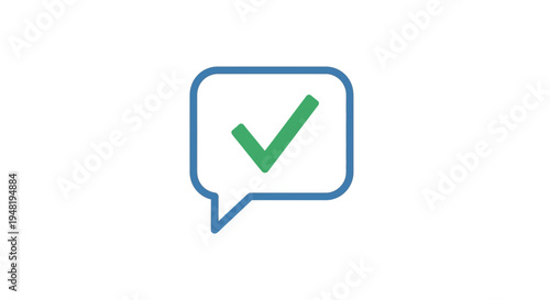Green checkmark in speech bubble icon.