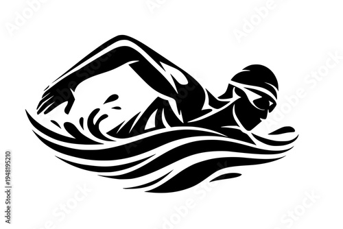 Athlete swimming freestyle stroke in wavy water, dynamic motion and speed