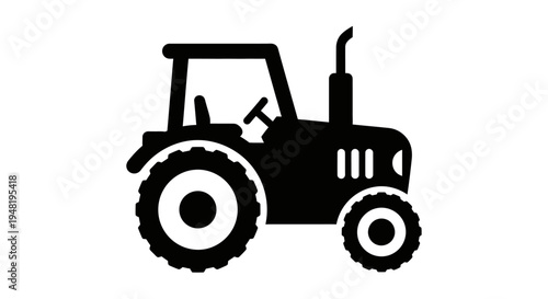 Modern farm tractor silhouette for agricultural and heavy-duty work on isolated white background.