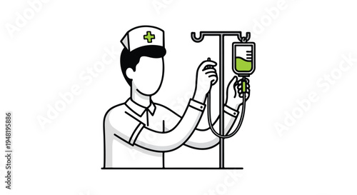 Nurse Adjusting IV Drip Bag Icon Illustration