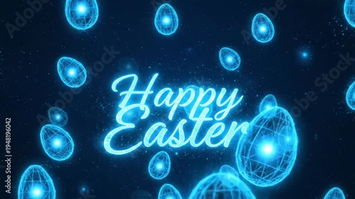 Futuristic Easter Greeting with Glowing Digital Eggs and Text