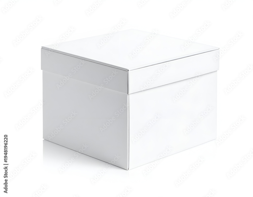 Fototapeta premium Blank white cubic box with lid, on white background