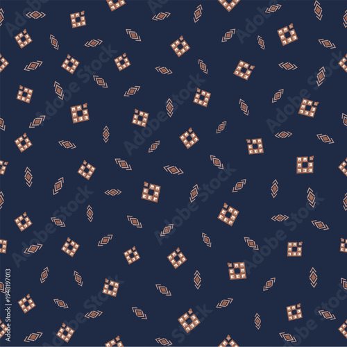 Boho tribal geometric seamless background, ethnic pattern tossed wallpaper, blue and beige pattern
