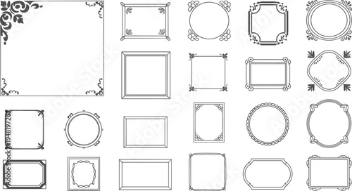Vintage decorative frames and borders collection, elegant vector silhouettes for invitations, weddings, and classic graphic design projects on white background.