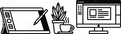 creative workspace with computer and graphics tablet