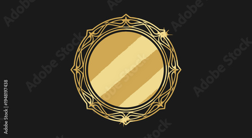 Golden Ornate Circular Decorative Frame Design.