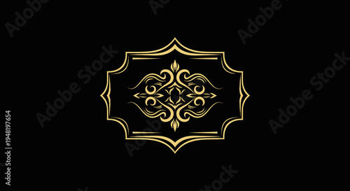 Golden Ornate Decorative Design Element Emblem.