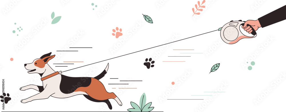 Φωτογραφία Running dog pulling retractable leash vector illustration energetic pet walking