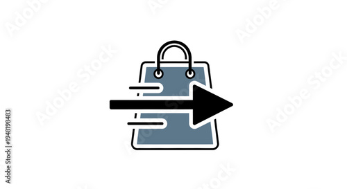 Handbag with an arrow moving outward.