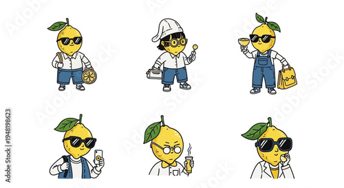Cute Lemon Characters Set: Diverse Poses and Activities