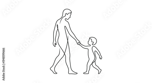 Minimalistische Linienillustration eines Elternteils, der die Hand eines Kindes hält