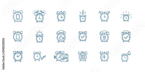 Minimalist Alarm Clock and Time Management Vector Icon Set