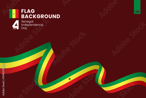 Senegal flag ribbon banner template for independence day on red