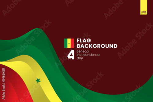 Senegal flag ribbon banner template for independence day on red