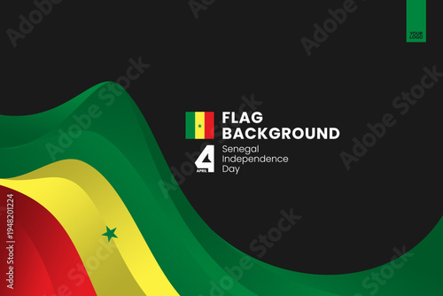Senegal flag ribbon banner template for independence day on black
