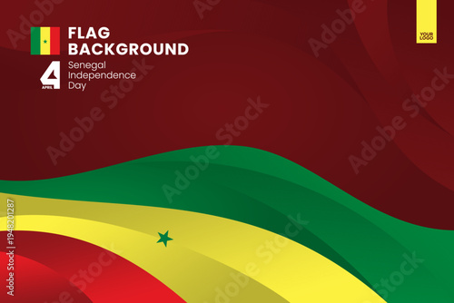 Senegal flag ribbon banner template for independence day on red