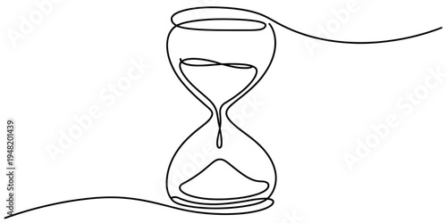 A continuous line drawing of a minimalist hourglass symbolizing the concept of passing of time