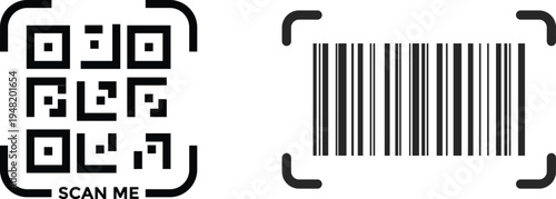 Barcode Scan Icon Set. Digital scanning and retail symbols. Product Identification Symbol. Digital transaction and asset icons.
