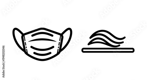 Outline icon of a protective face mask and wavy lines