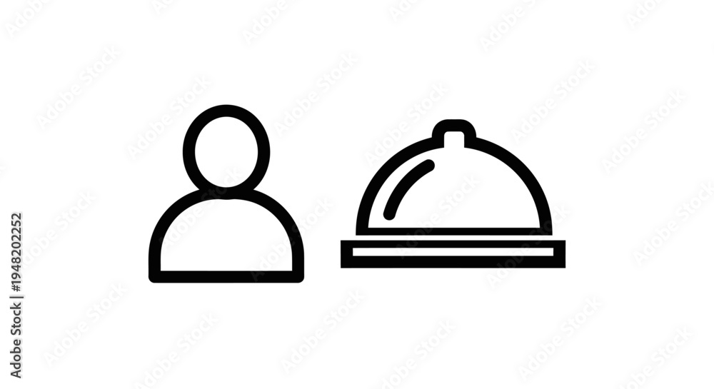 Obraz premium Service and dining icons: user profile symbol and food cloche line art for customer service, restaurant, catering, and account concepts